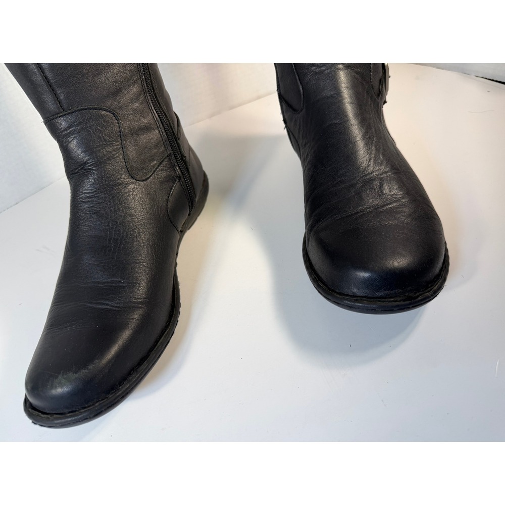 Born F35503 Black Leather Tall Riding Boots Women 9.5M Buckle Zip CIH18